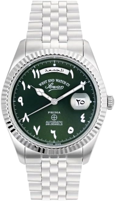 West End Watch Co Reloj de pulsera de acero inoxidable de lujo para hombre con esfera árabe automática, clásico y suizo M