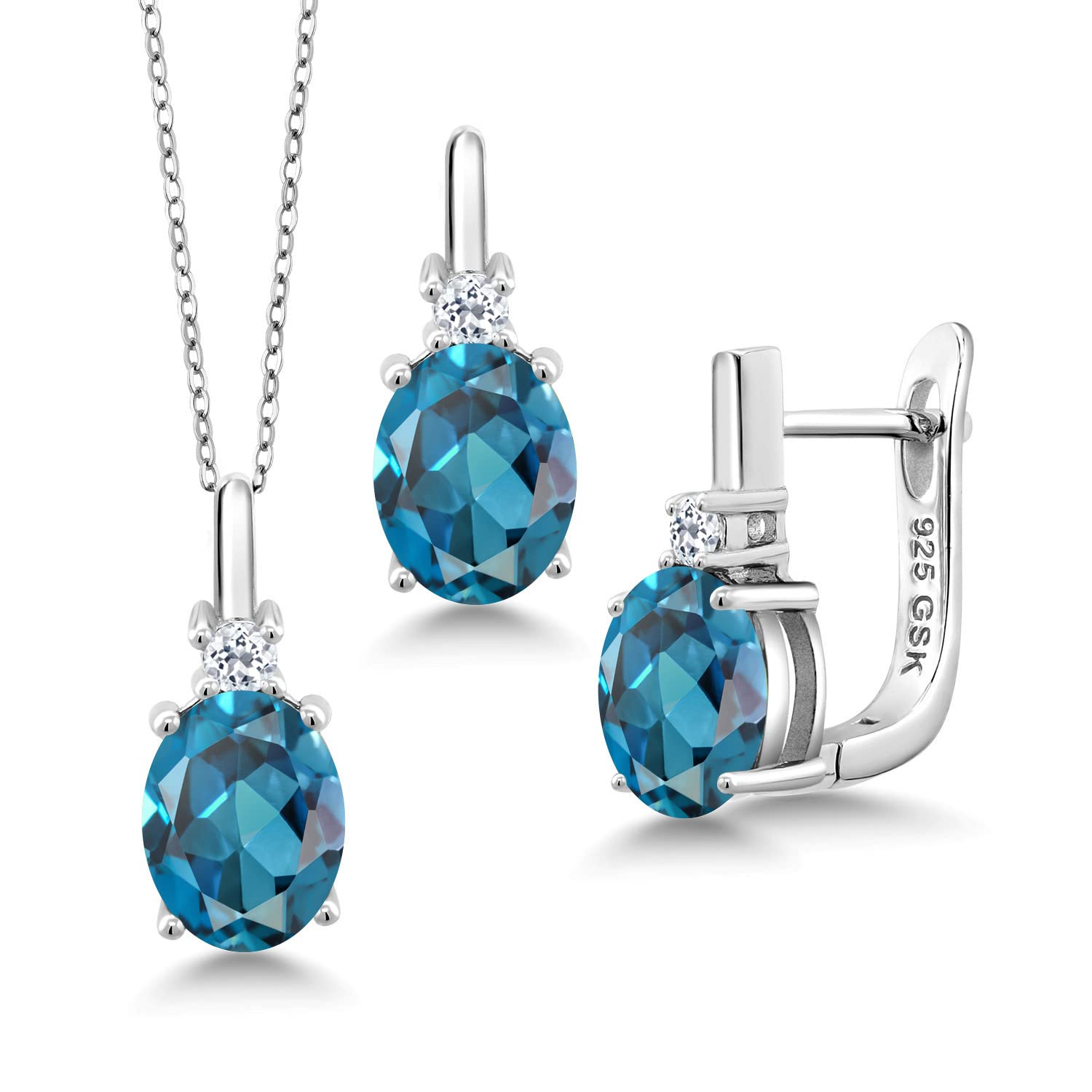 Juego de joyería con colgante y pendientes de topacio blanco y piedra natal de piedras preciosas para mujer en plata de ley 925